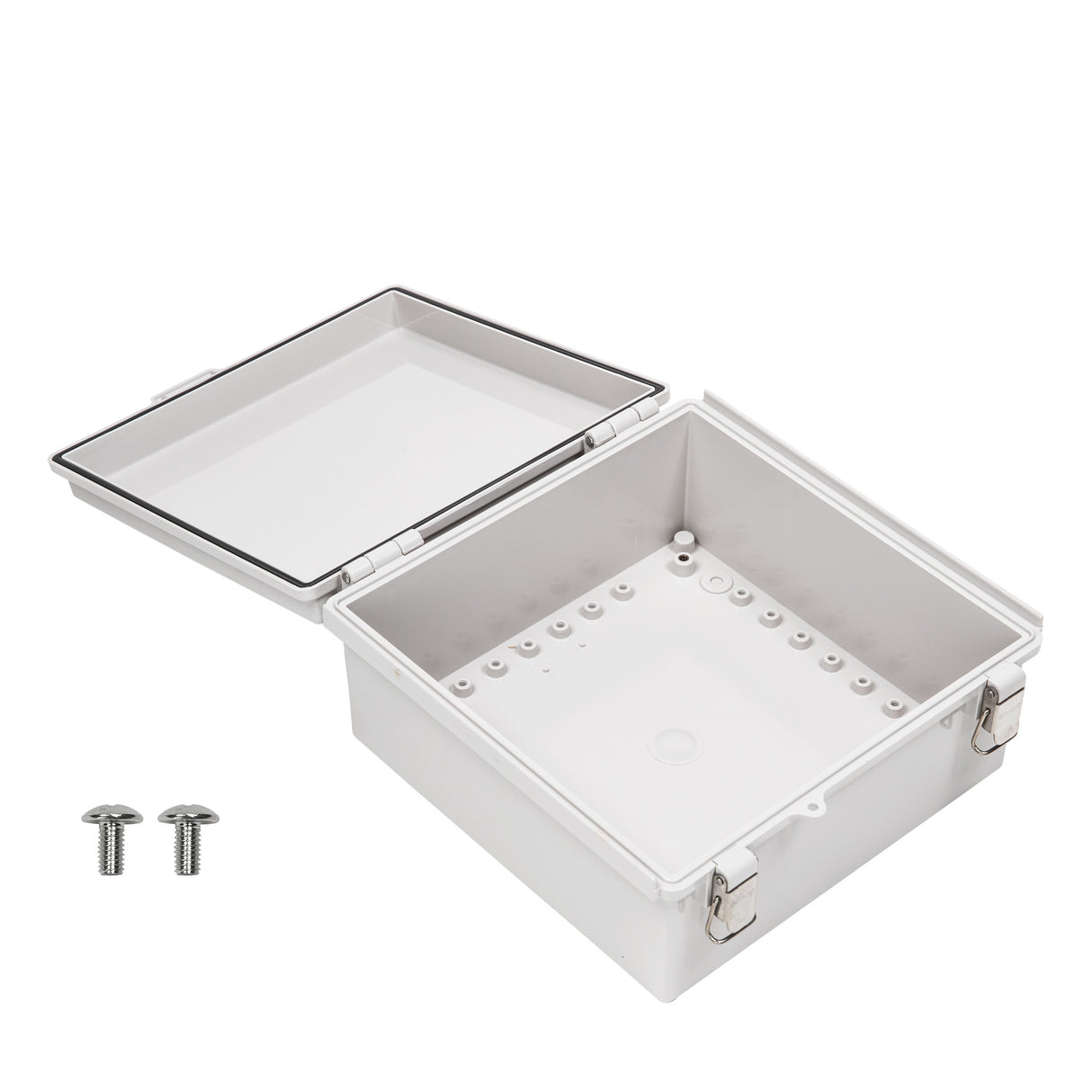 Boxco P-Series 11.02 x 11.02 x 5.12 Inches(280 x 280 x 130mm) Plastic Enclosure, IP67, IK08, ABS, Grey Cover, Molded Hinge and Latch Type