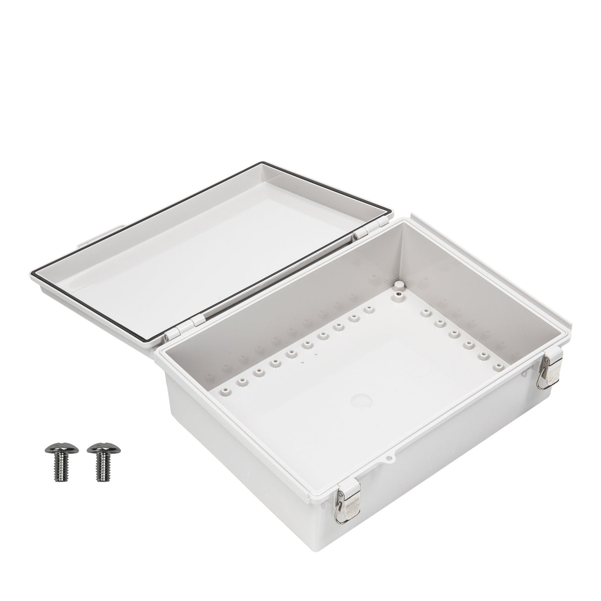 Boxco P-Series 11.02 x 14.96 x 5.12 Inches(280 x 380 x 130mm) Plastic Enclosure, IP67, IK08, PC, Grey Cover, Molded Hinge and Latch Type