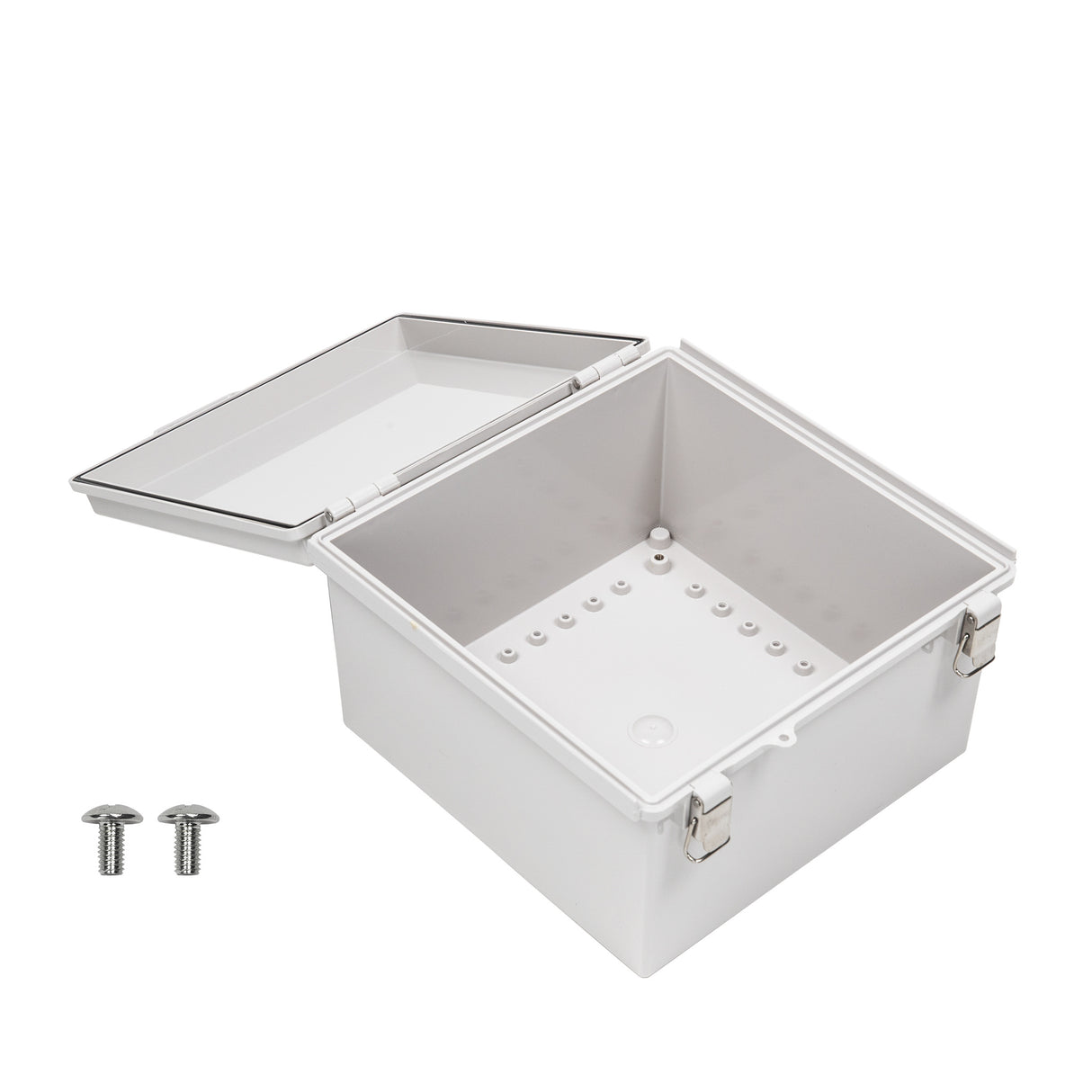 Boxco P-Series 11.81 x 11.81 x 7.09 Inches(300 x 300 x 180mm) Plastic Enclosure, IP67, IK08, PC, Grey Cover, Molded Hinge and Latch Type