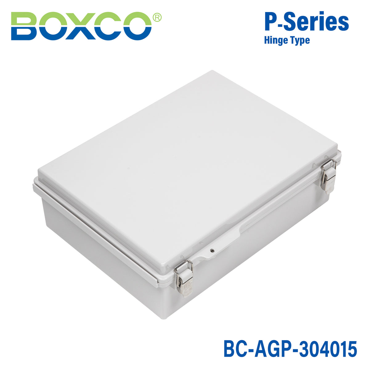 Boxco P-Series 11.81 x 15.75 x 5.91 Inches(300 x 400 x 150mm) Plastic Enclosure, IP67, IK08, ABS, Grey Cover, Molded Hinge and Latch Type