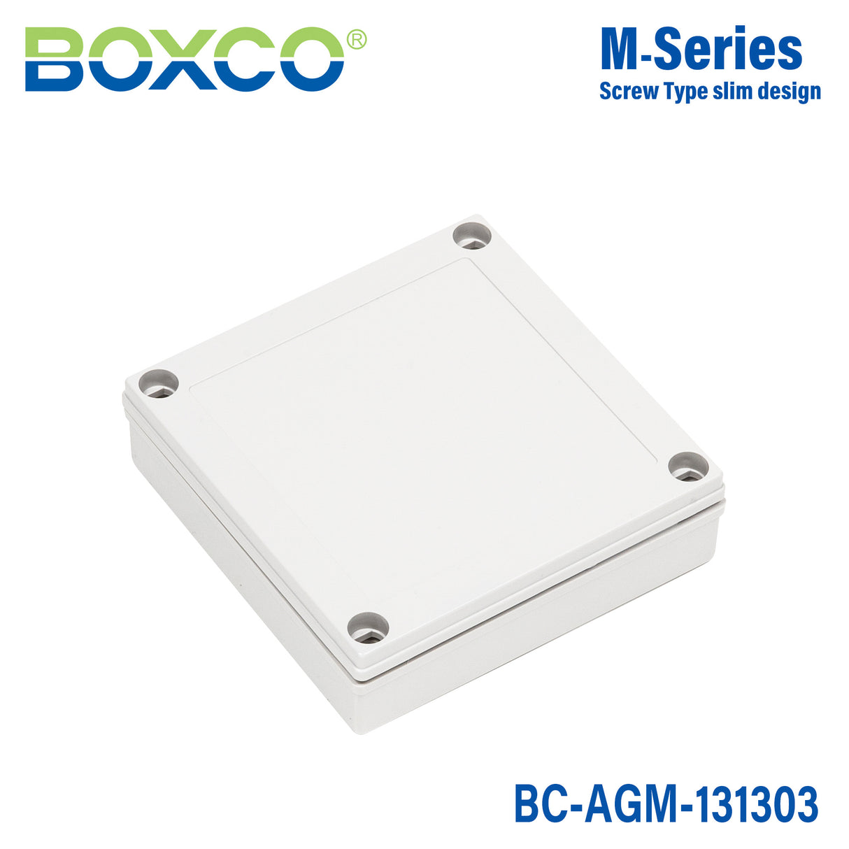 Boxco M-Series 5.12 x 5.12 x 1.38 Inches(130 x 130 x 35mm) Plastic Enclosure, IP67, IK08, ABS, Grey Cover, Screw Type