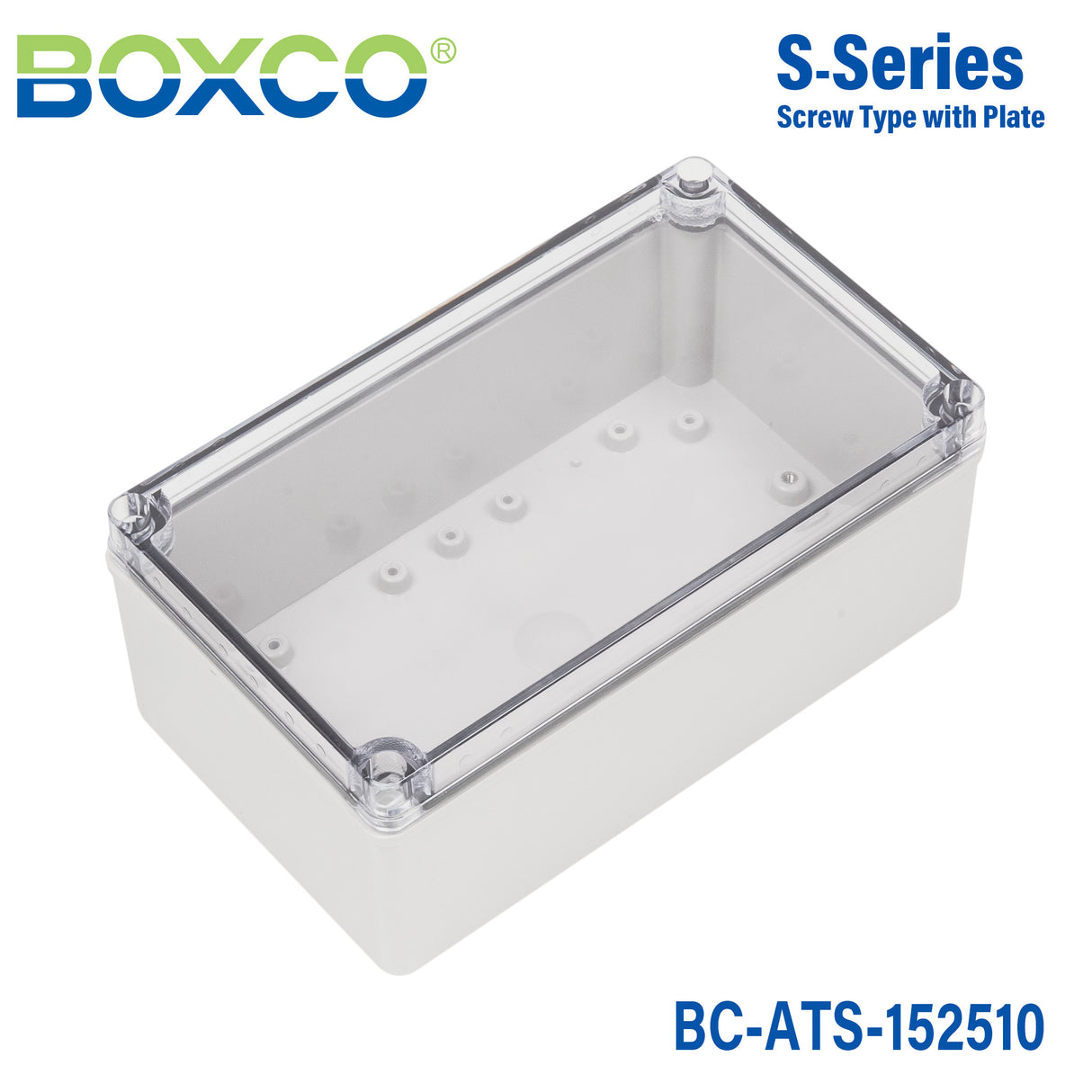 Boxco S-Series 5.91 x 9.84 x 3.94 Inches(150x250x100mm) Plastic Enclosure, IP67, IK08, ABS, Transparent Cover, Screw Type