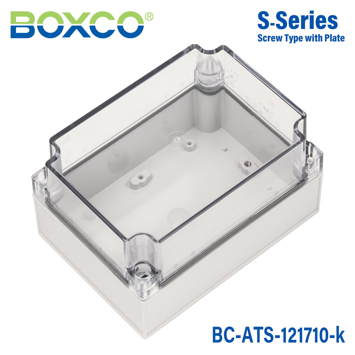 Boxco S-Series 4.92 x 6.89 x 3.94 Inches(125 x 175 x 100mm) Plastic Enclosure, IP67, IK08, ABS, Transparent Cover, Screw Type