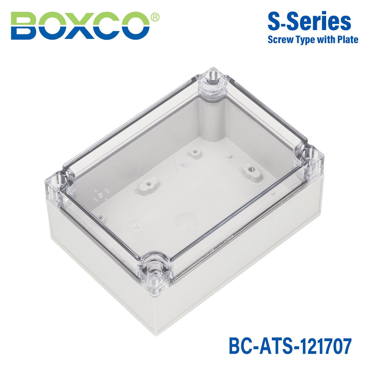 Boxco S-Series 4.92 x 6.89 x 2.95 Inches(125x175x75mm) Plastic Enclosure, IP67, IK08, ABS, Transparent Cover, Screw Type