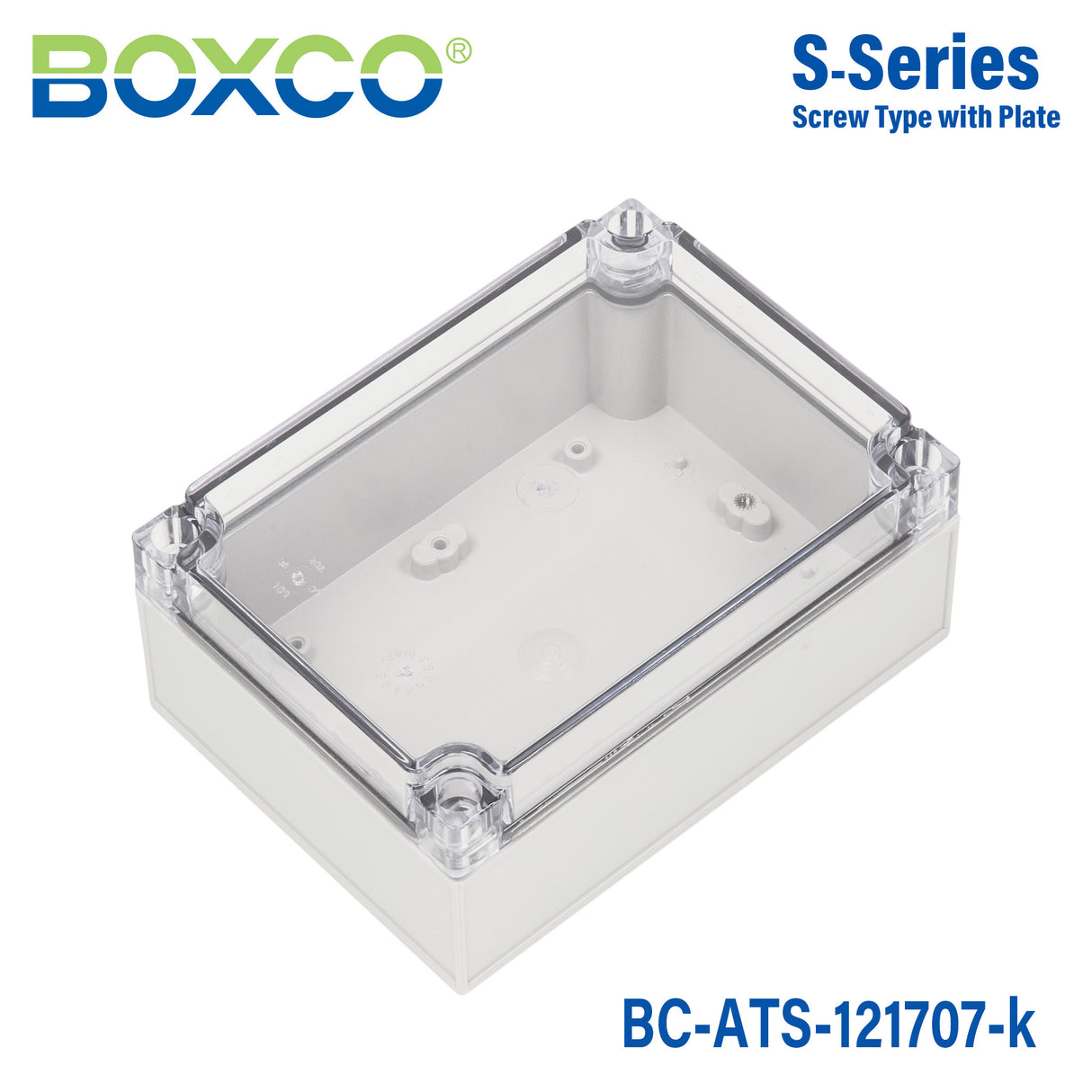 Boxco S-Series 4.92 x 6.89 x 2.95 Inches(125 x 175 x 75mm) Plastic Enclosure, IP67, IK08, ABS, Transparent Cover, Screw Type