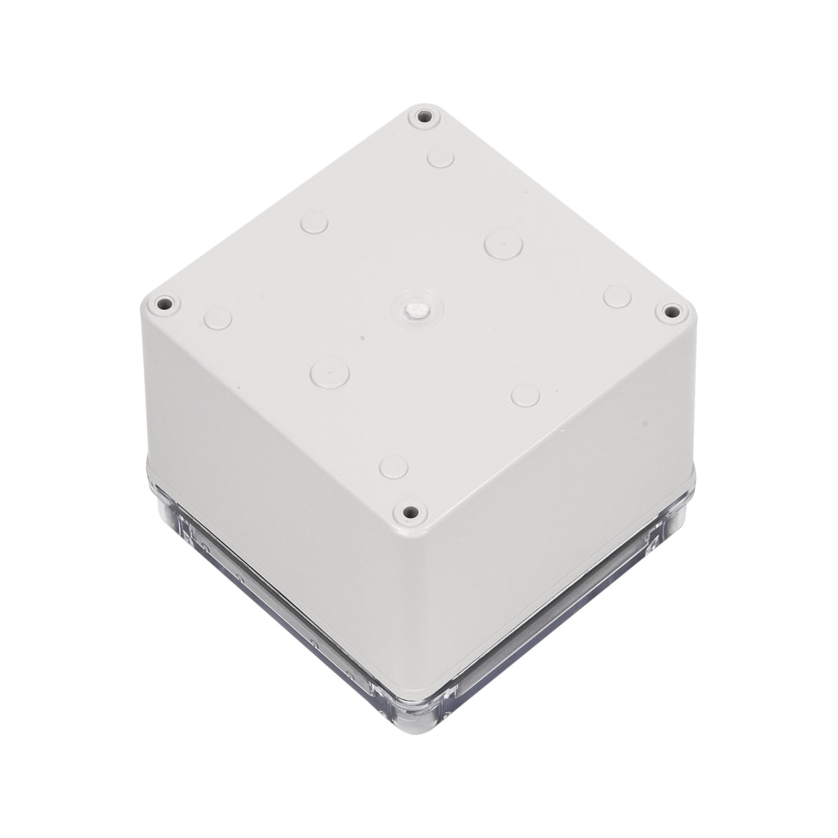 Boxco S-Series 4.92 x 4.92 x 3.94 Inches(125x125x100mm) Plastic Enclosure, IP67, IK08, PC, Transparent Cover, Screw Type