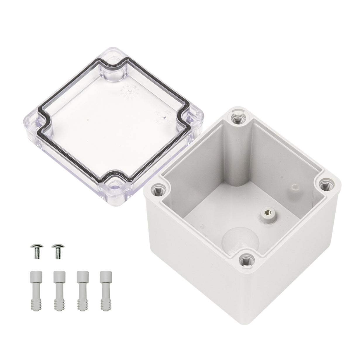 Boxco S-Series 3.94 x 3.94 x 3.94 Inches(100x100x100mm) Plastic Enclosure, IP67, IK08, ABS, Transparent Cover, Screw Type