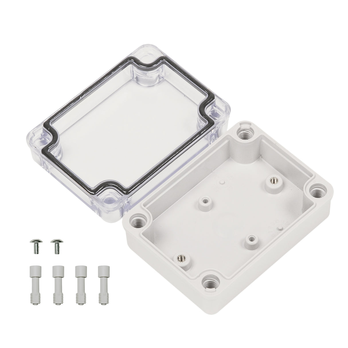 Boxco S-Series 3.15 x 4.33 x 1.77 Inches(80x110x45mm) Plastic Enclosure, IP67, IK08, PC, Transparent Cover, Screw Type