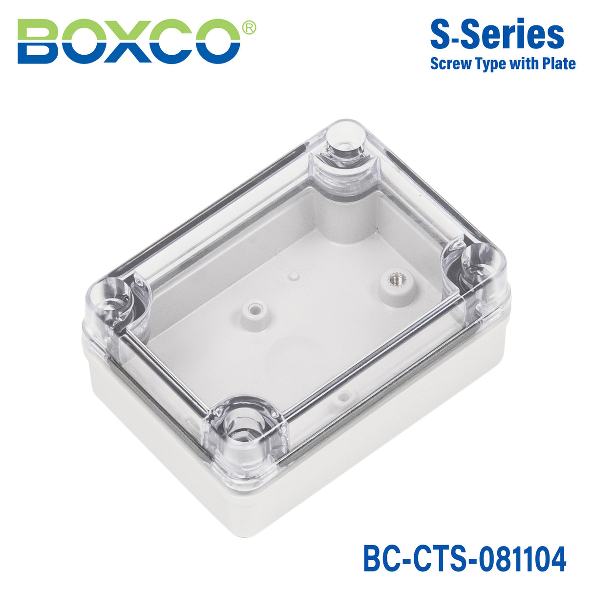 Boxco S-Series 3.15 x 4.33 x 1.77 Inches(80x110x45mm) Plastic Enclosure, IP67, IK08, PC, Transparent Cover, Screw Type