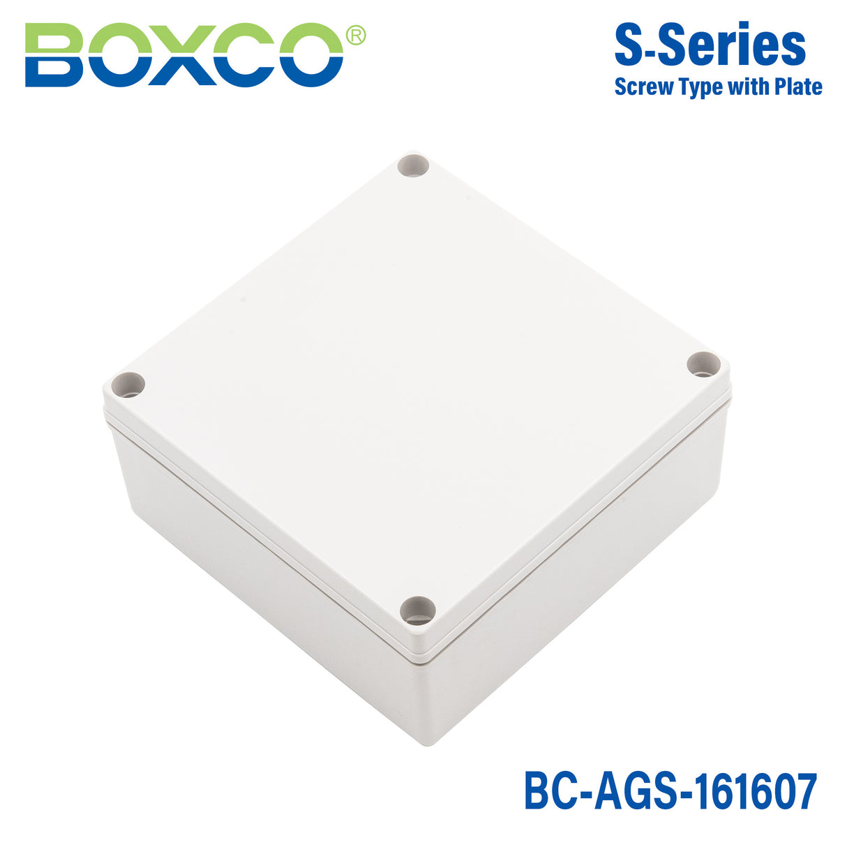 Boxco S-Series 6.3 x 6.3 x 2.76 Inches(160x160x70mm) Plastic Enclosure, IP67, IK08, ABS, Grey Cover, Screw Type