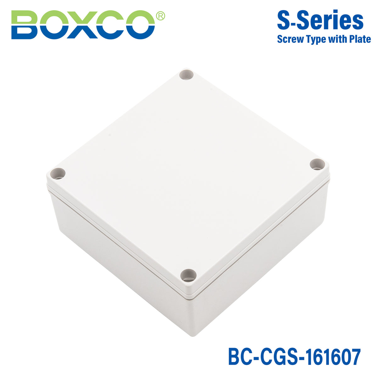 Boxco S-Series 6.3 x 6.3 x 2.76 Inches(160x160x70mm) Plastic Enclosure, IP67, IK08, PC, Grey Cover, Screw Type