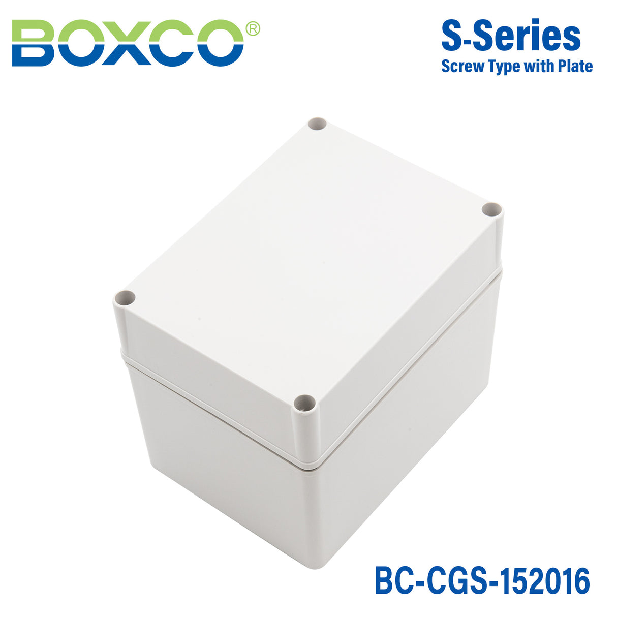 Boxco S-Series 5.91 x 7.87 x 6.3 Inches(150x200x160mm) Plastic Enclosure, IP67, IK08, PC, Grey Cover, Screw Type