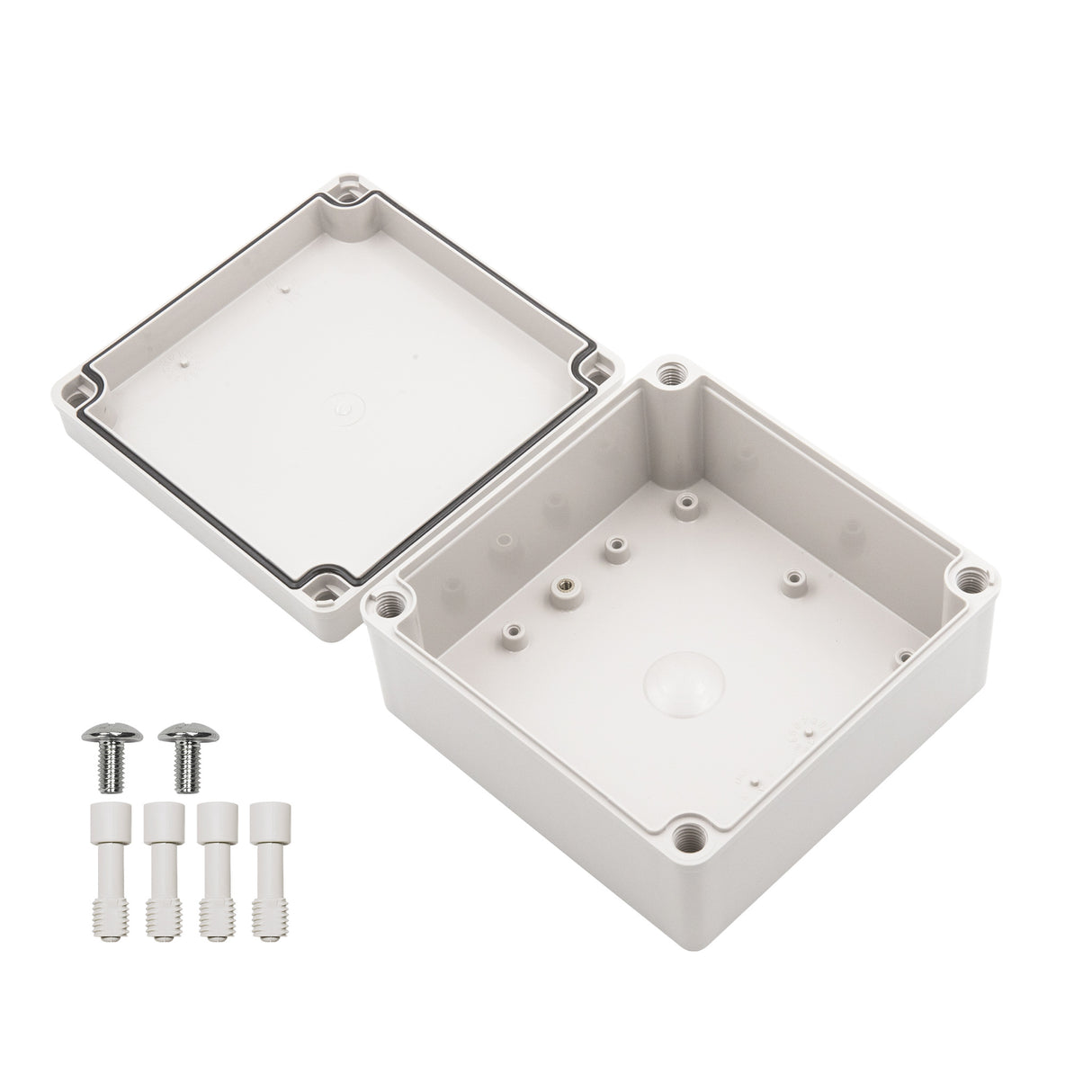 Boxco S-Series 5.91 x 5.91 x 2.95 Inches(150x150x75mm) Plastic Enclosure, IP67, IK08, PC, Grey Cover, Screw Type