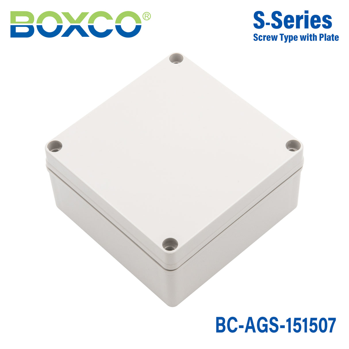 Boxco S-Series 5.91 x 5.91 x 2.95 Inches(150x150x75mm) Plastic Enclosure, IP67, IK08, ABS, Grey Cover, Screw Type
