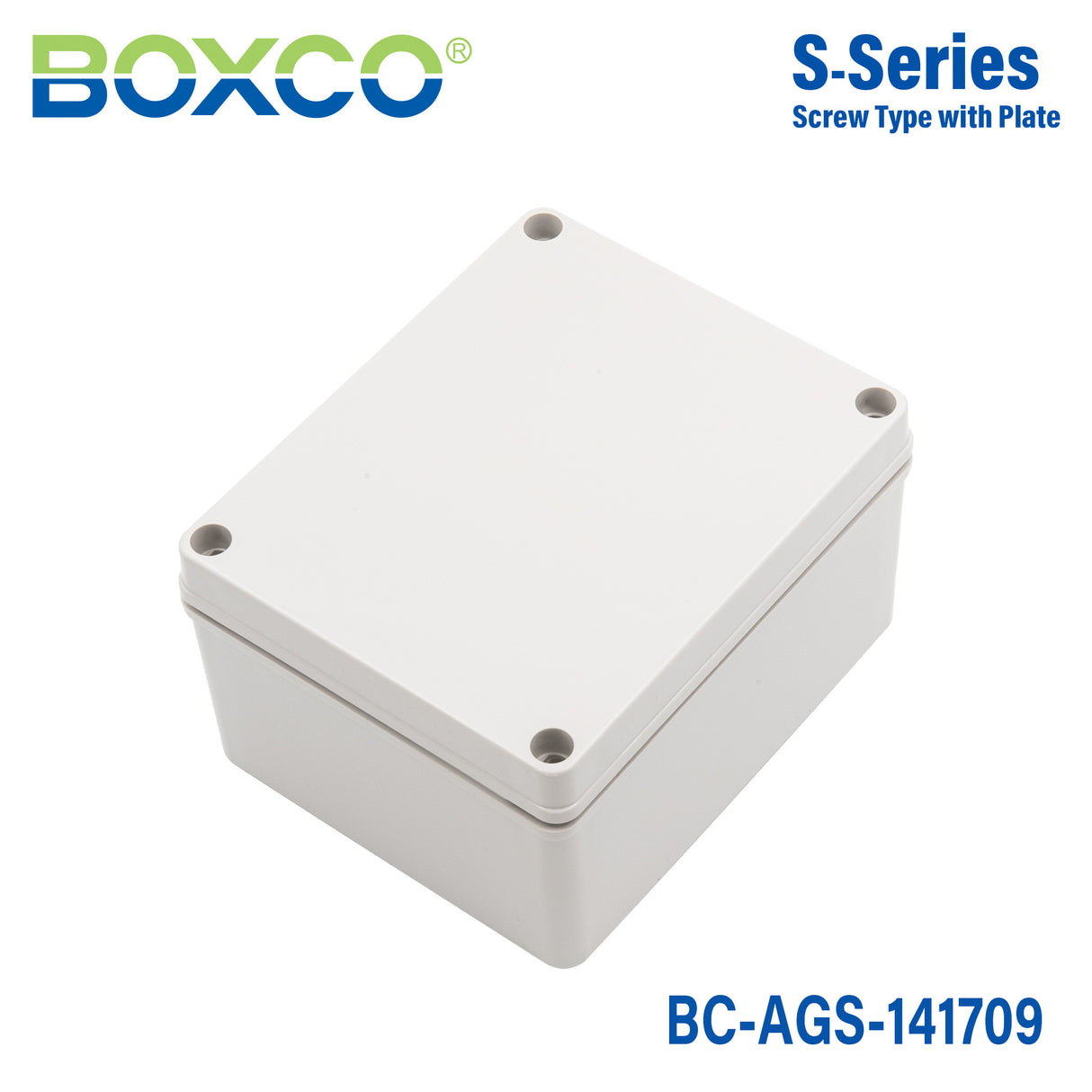 Boxco S-Series 5.51 x 6.69 x 3.74 Inches(140x170x95mm) Plastic Enclosure, IP67, IK08, ABS, Grey Cover, Screw Type