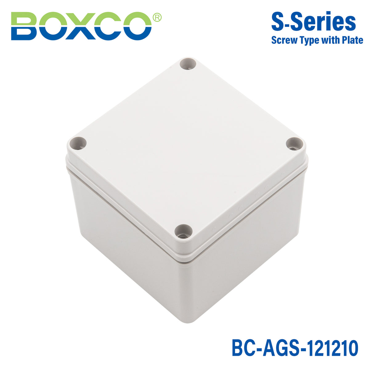 Boxco S-Series 4.92 x 4.92 x 3.94 Inches(125x125x100mm) Plastic Enclosure, IP67, IK08, ABS, Grey Cover, Screw Type