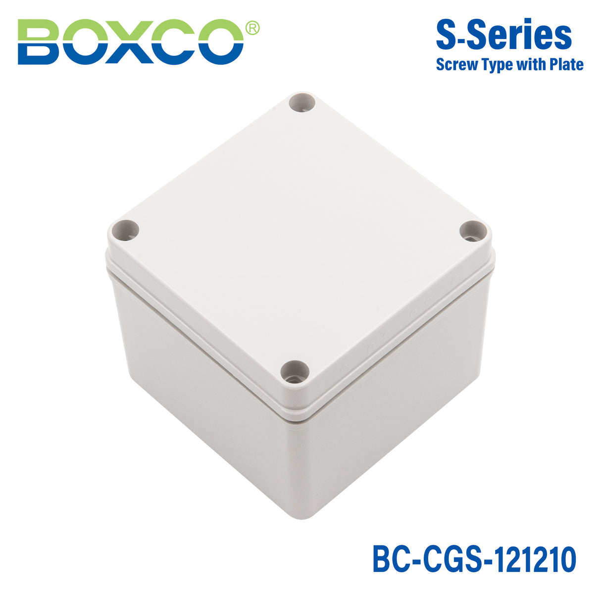 Boxco S-Series 4.92 x 4.92 x 3.94 Inches(125x125x100mm) Plastic Enclosure, IP67, IK08, PC, Grey Cover, Screw Type