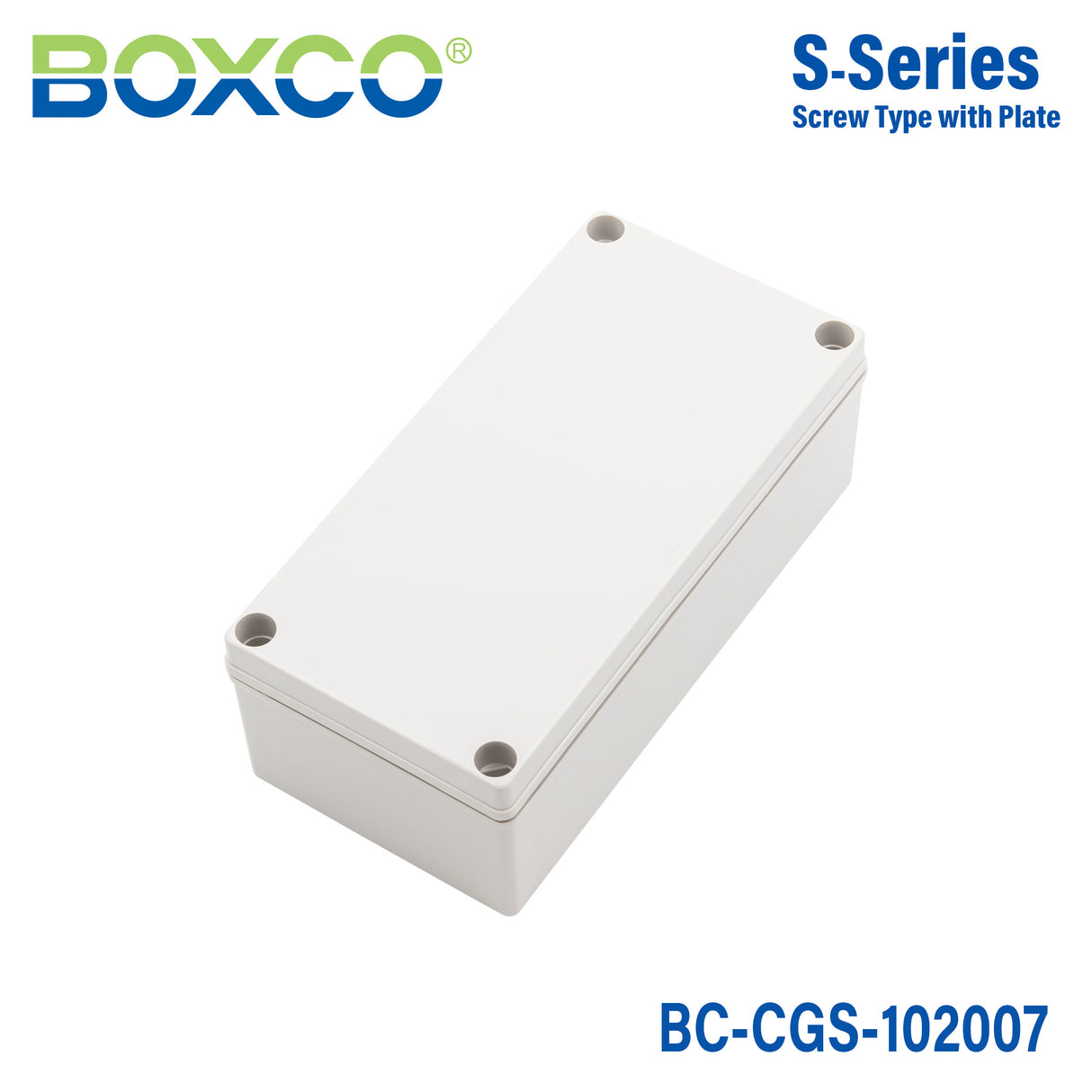Boxco S-Series 3.94 x 7.87 x 2.76 Inches(100x200x70mm) Plastic Enclosure, IP67, IK08, PC, Grey Cover, Screw Type