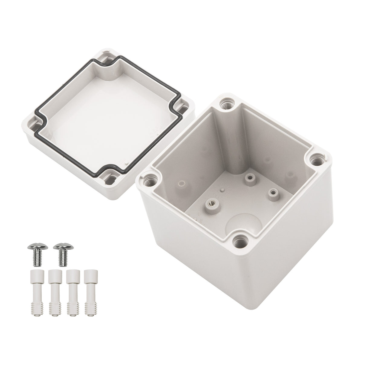 Boxco S-Series 3.94 x 3.94 x 3.94 Inches(100x100x100mm) Plastic Enclosure, IP67, IK08, ABS, Grey Cover, Screw Type