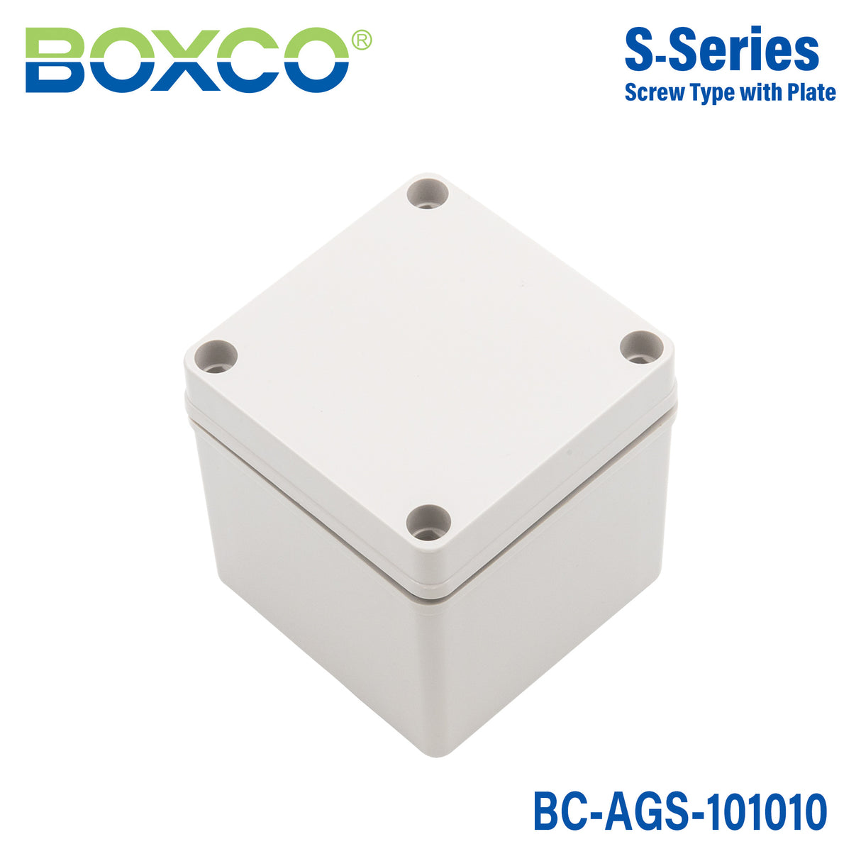 Boxco S-Series 3.94 x 3.94 x 3.94 Inches(100x100x100mm) Plastic Enclosure, IP67, IK08, ABS, Grey Cover, Screw Type
