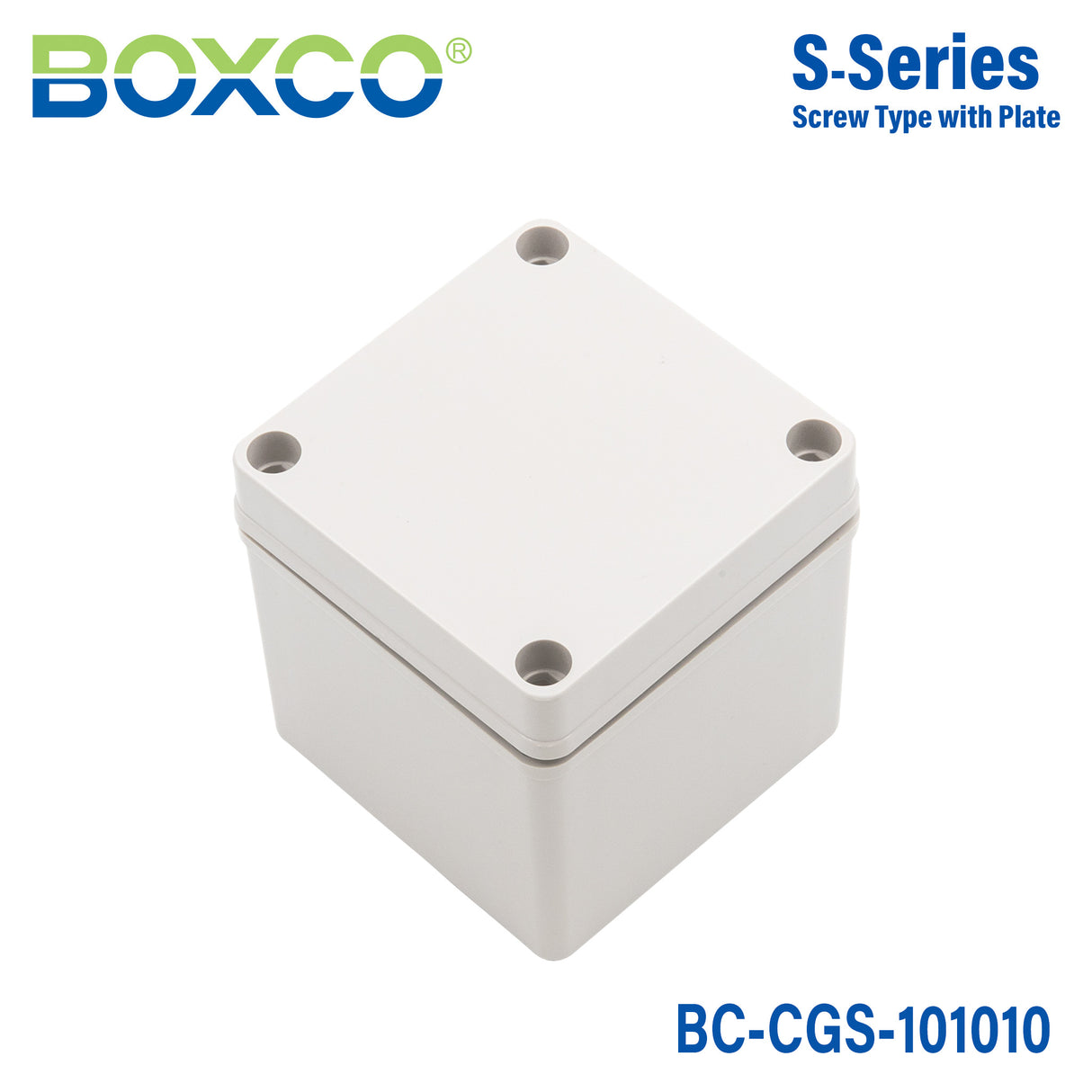 Boxco S-Series 3.94 x 3.94 x 3.94 Inches(100x100x100mm) Plastic Enclosure, IP67, IK08, PC, Grey Cover, Screw Type