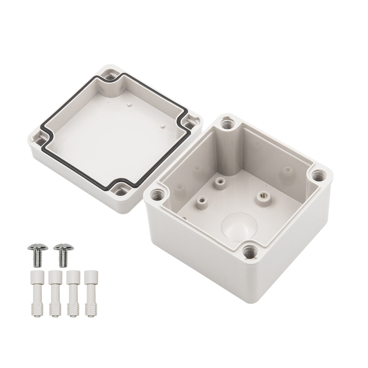 Boxco S-Series 3.94 x 3.94 x 2.95 Inches(100x100x75mm) Plastic Enclosure, IP67, IK08, PC, Grey Cover, Screw Type