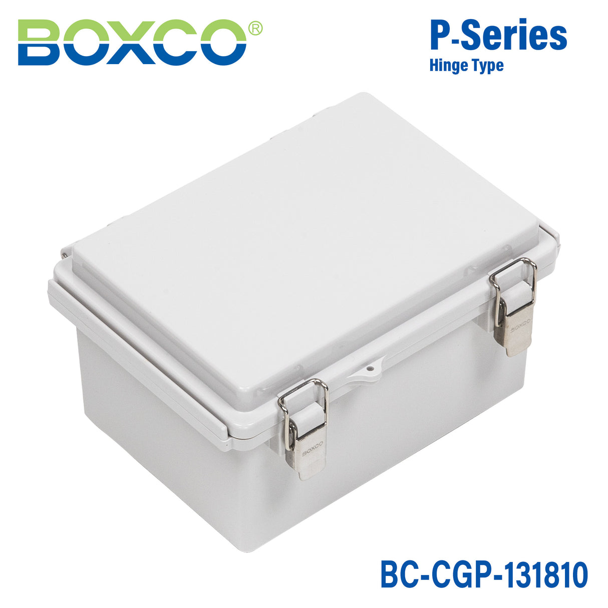 Boxco P-Series 5.31 x 7.28 x 3.94 Inches(135 x 185 x 100mm) Plastic Enclosure, IP67, IK08, PC, Grey Cover, Molded Hinge and Latch Type