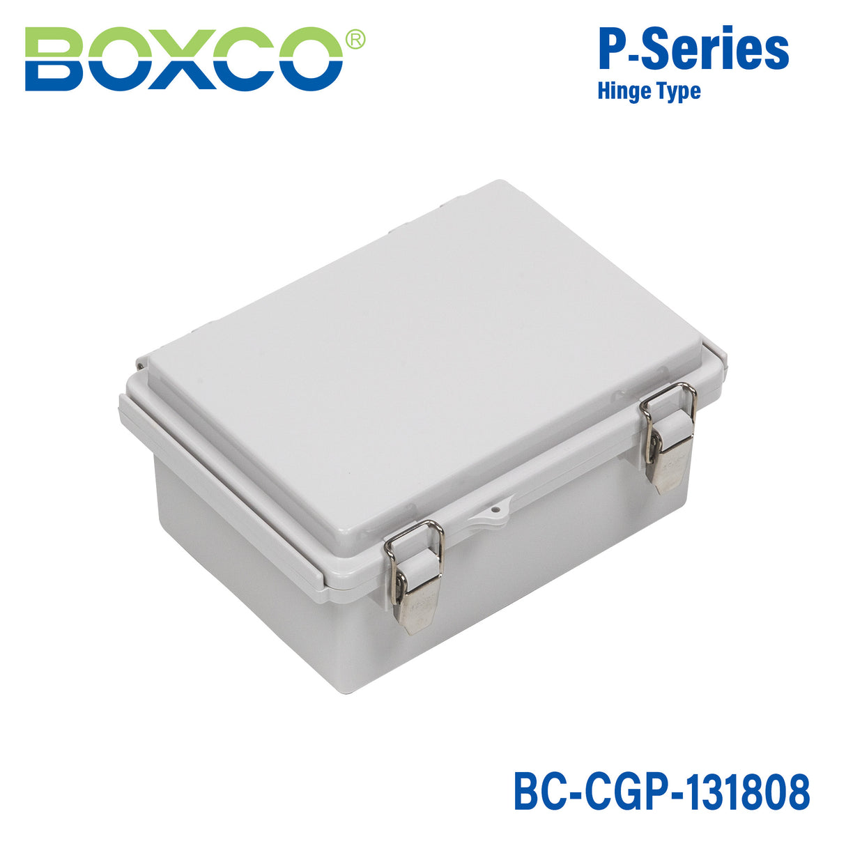 Boxco P-Series 5.31 x 7.28 x 3.35 Inches(135 x 185 x 85mm) Plastic Enclosure, IP67, IK08, PC, Grey Cover, Molded Hinge and Latch Type