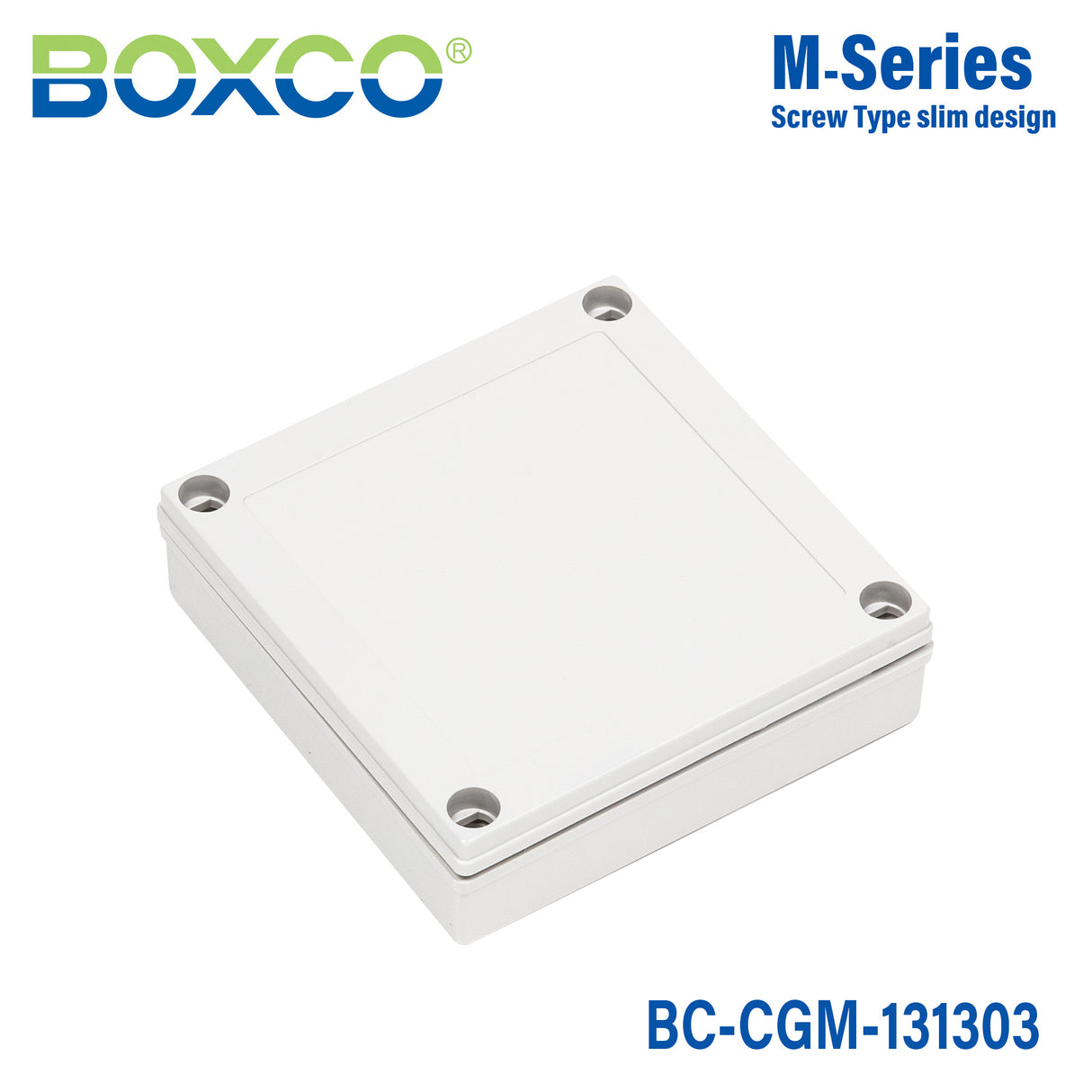 Boxco M-Series 5.12 x 5.12 x 1.38 Inches(130 x 130 x 35mm) Plastic Enclosure, IP67, IK08, PC, Grey Cover, Screw Type