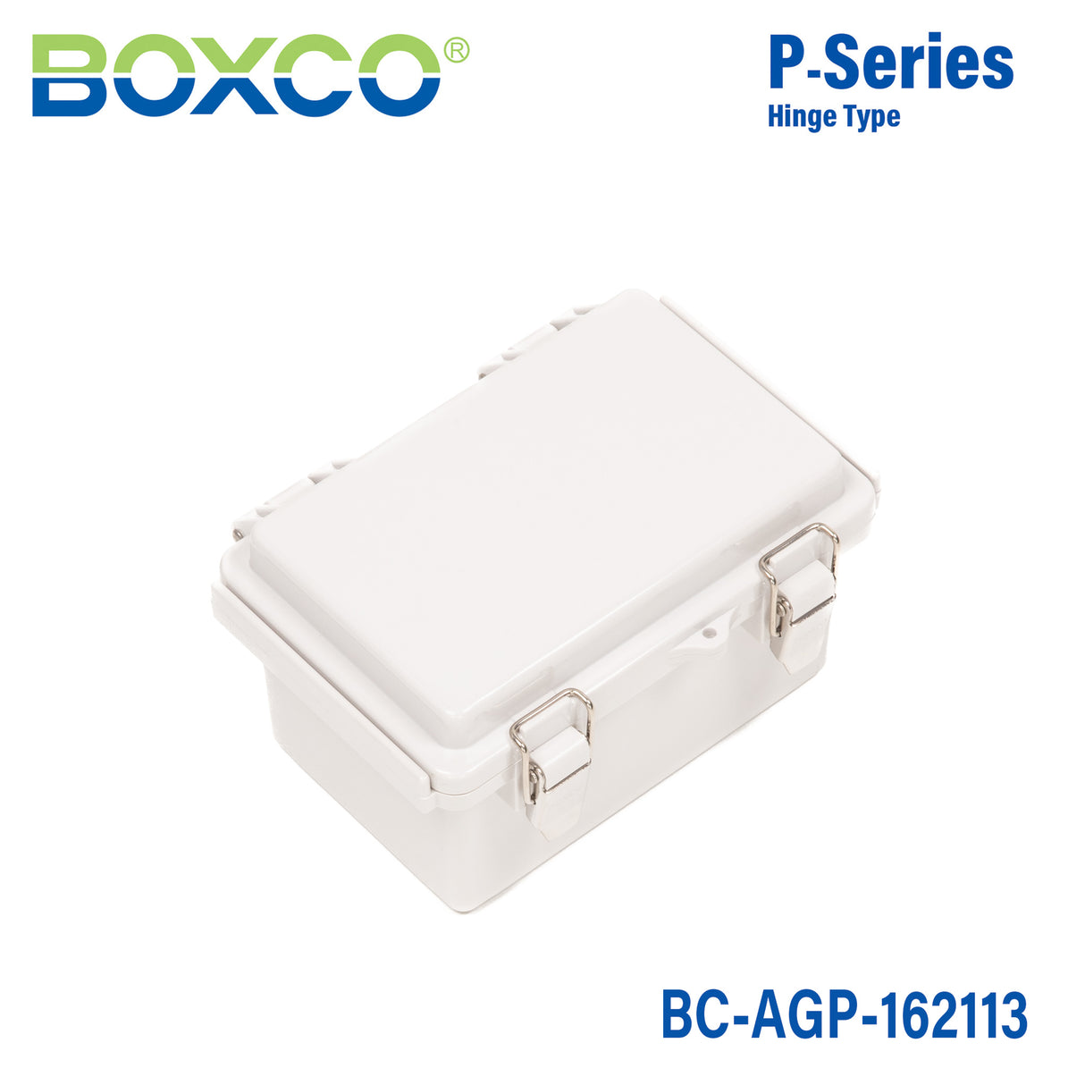 Boxco P-Series 6.30 x 8.27 x 5.12 Inches(160 x 210 x 130mm) Plastic Enclosure, IP67, IK08, ABS, Grey Cover, Molded Hinge and Latch Type