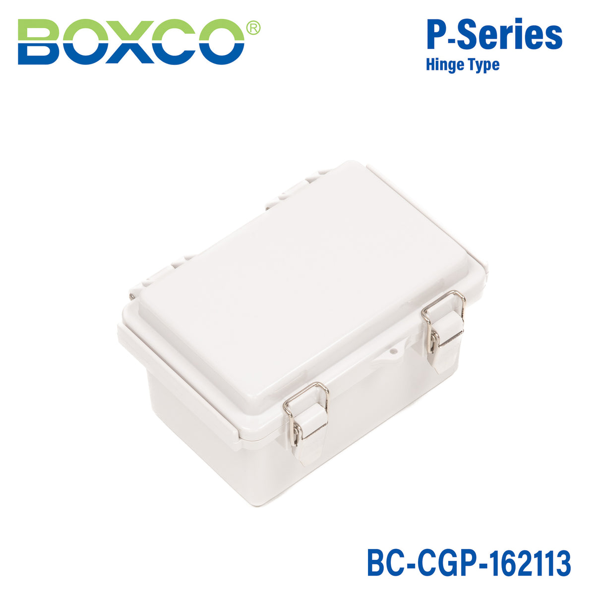 Boxco P-Series 6.30 x 8.27 x 5.12 Inches(160 x 210 x 130mm) Plastic Enclosure, IP67, IK08, PC, Grey Cover, Molded Hinge and Latch Type