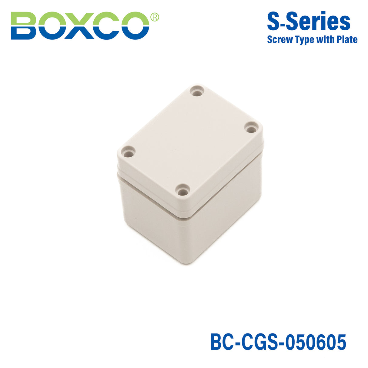 Boxco S-Series 1.97 x 2.56 x 2.17 Inches(50x65x55mm) Plastic Enclosure, IP67, IK08, PC, Grey Cover, Screw Type