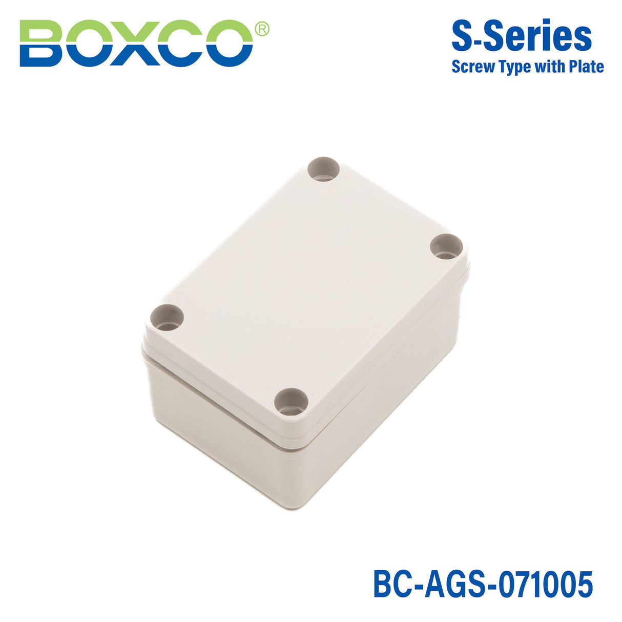 Boxco S-Series 2.95 x 4.13 x 2.17 Inches(75x105x55mm) Plastic Enclosure, IP67, IK08, ABS, Grey Cover, Screw Type