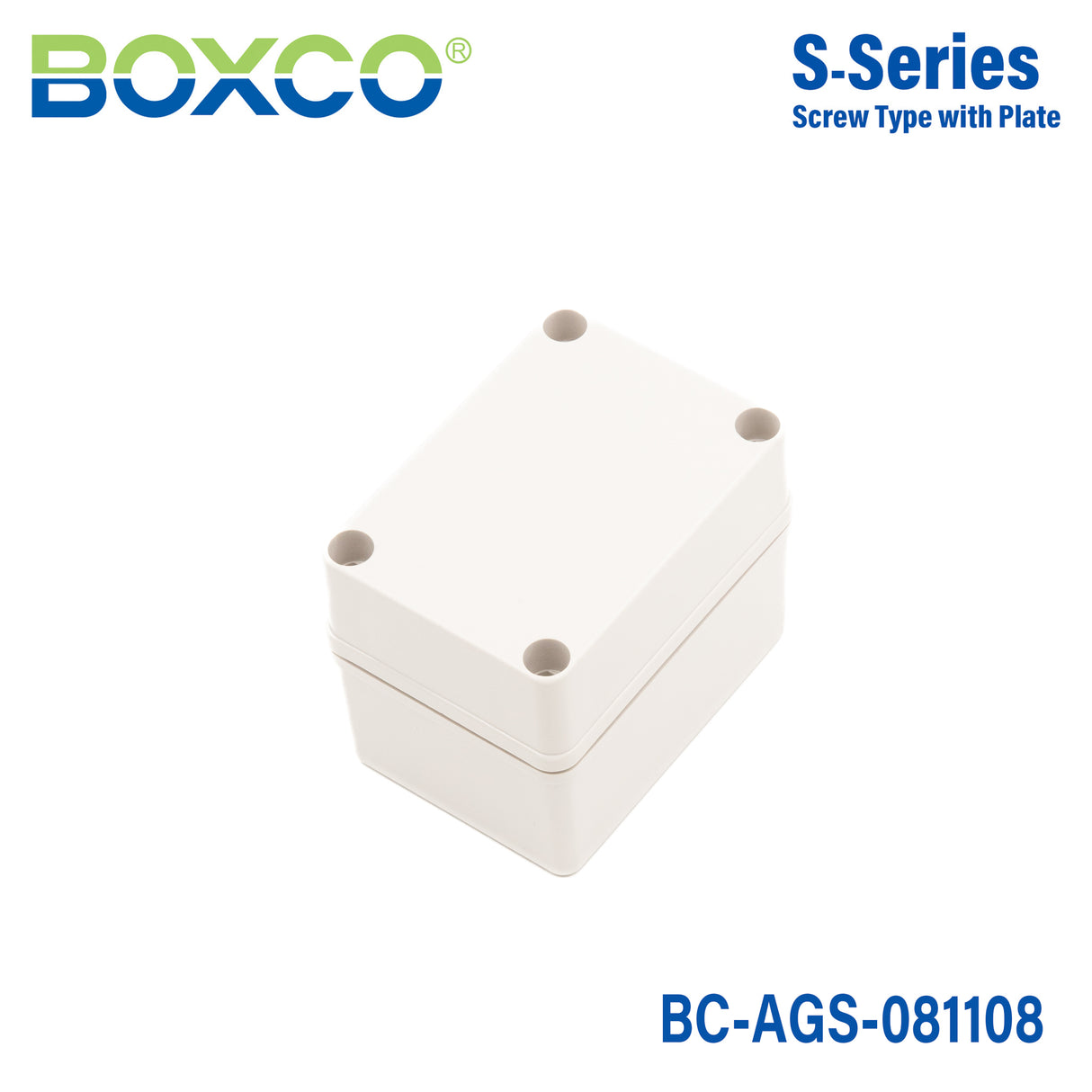 Boxco S-Series 3.15 x 4.33 x 3.35 Inches(80x110x85mm) Plastic Enclosure, IP67, IK08, ABS, Grey Cover, Screw Type