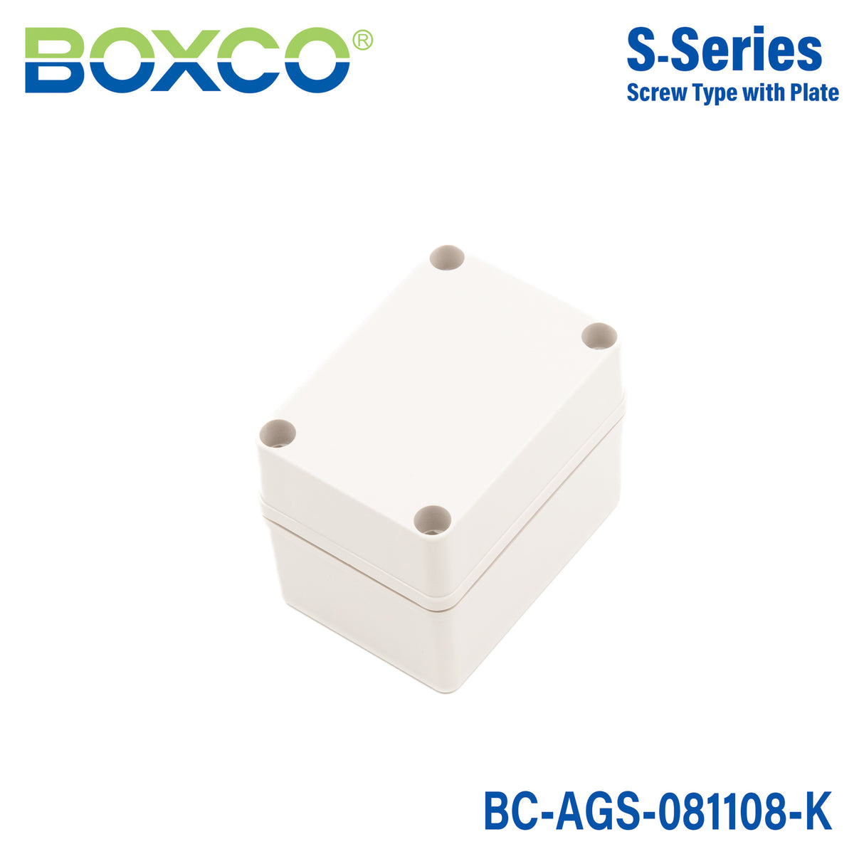 Boxco S-Series 3.15 x 4.33 x 3.35 Inches(80 x 110 x 85mm) Plastic Enclosure, IP67, IK08, ABS, Grey Cover, Screw Type