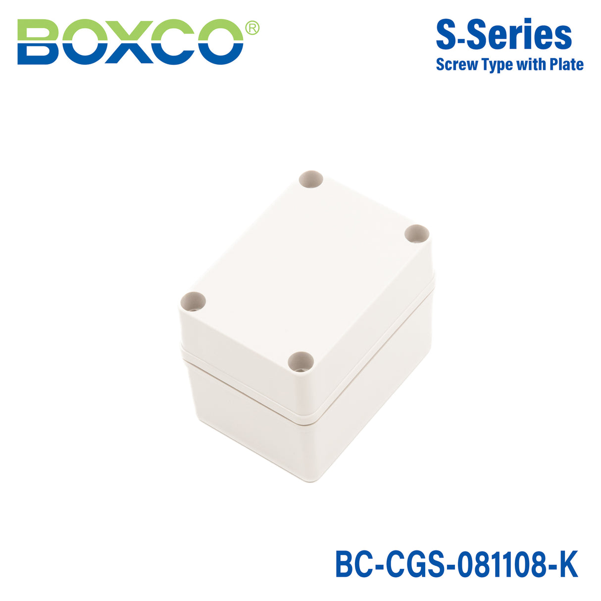 Boxco S-Series 3.15 x 4.33 x 3.35 Inches(80 x 110 x 85mm) Plastic Enclosure, IP67, IK08, PC, Grey Cover, Screw Type