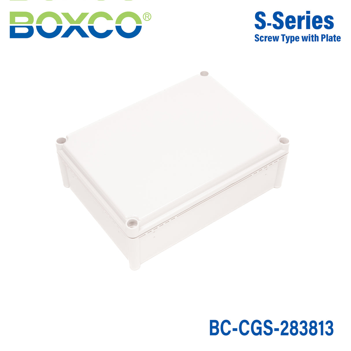 Boxco S-Series 11.02 x 14.96 x 5.12 Inches(280x380x130mm) Plastic Enclosure, IP67, IK08, PC, Grey Cover, Screw Type