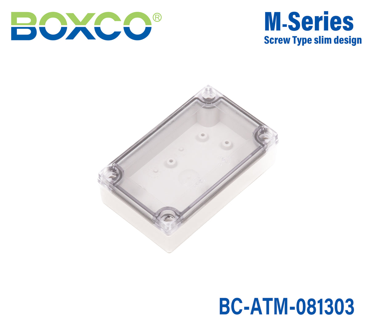 Boxco M-Series 3.15 x 5.12 x 1.38 Inches(80 x 130 x 35mm) Plastic Enclosure, IP67, IK08, ABS, Transparent Cover, Screw Type