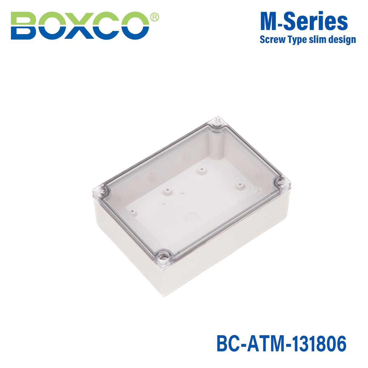 Boxco M-Series 5.12 x 7.09 x 2.36 Inches(130 x 180 x 60mm) Plastic Enclosure, IP67, IK08, ABS, Transparent Cover, Screw Type