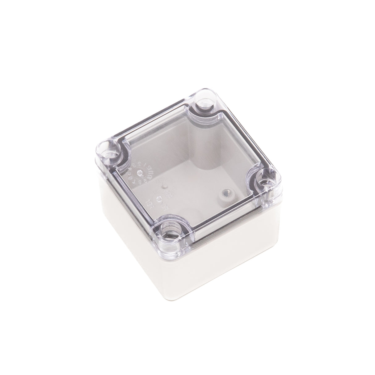 Boxco S-Series 3.15 x 3.15 x 2.36 Inches(80x80x60mm) Plastic Enclosure, IP67, IK08, PC, Transparent Cover, Screw Type - PHOTO 1