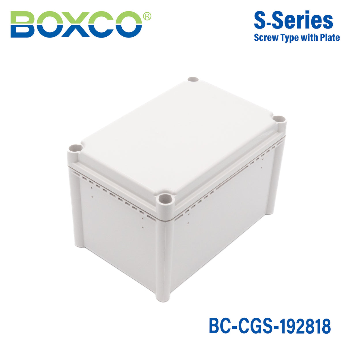 Boxco S-Series 7.48 x 11.02 x 7.09 Inches(190x280x180mm) Plastic Enclosure, IP67, IK08, PC, Grey Cover, Screw Type