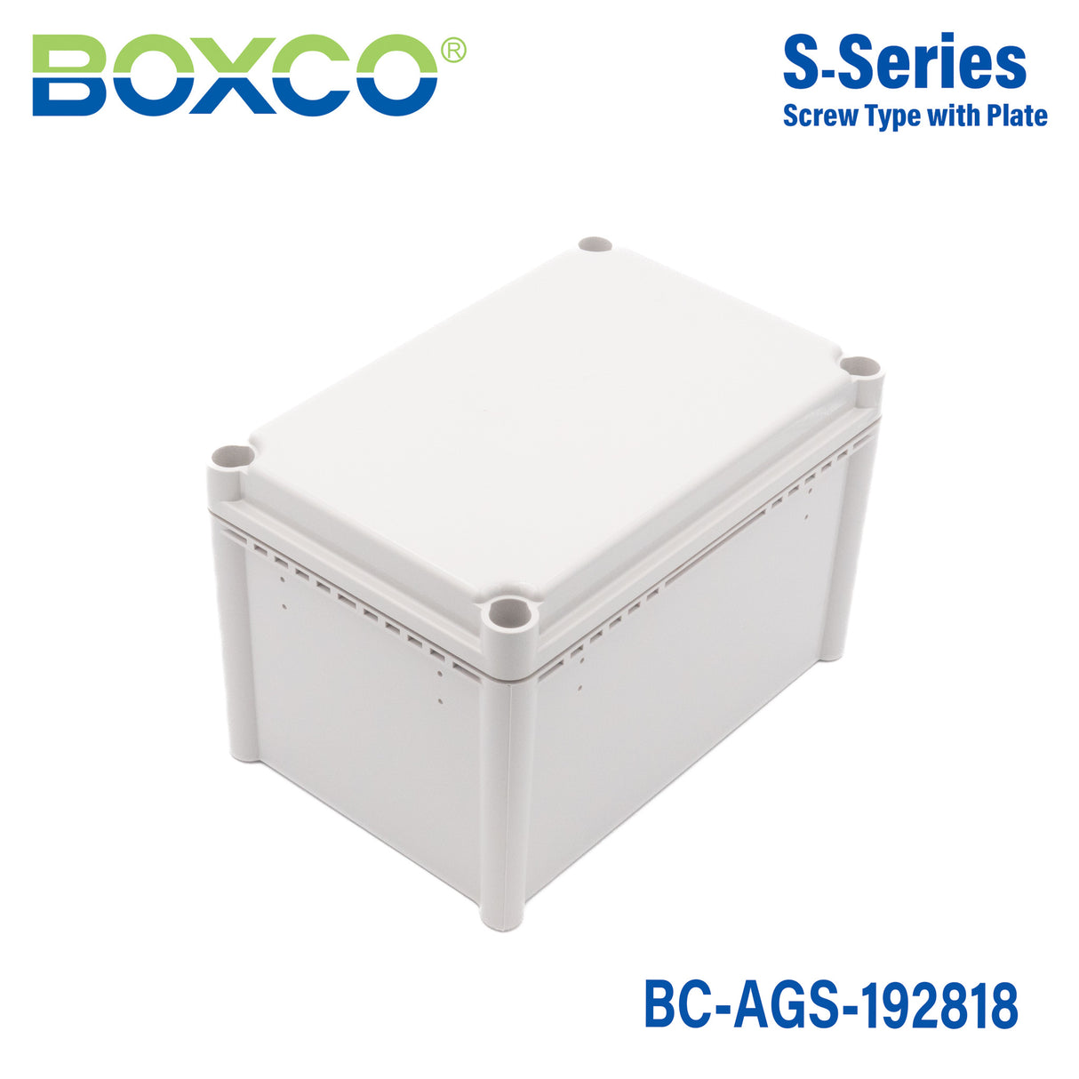Boxco S-Series 7.48 x 11.02 x 7.09 Inches(190x280x180mm) Plastic Enclosure, IP67, IK08, ABS, Grey Cover, Screw Type