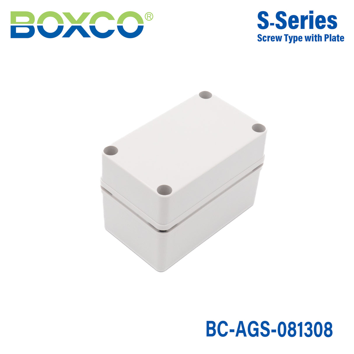 Boxco S-Series 3.15 x 5.12 x 3.35 Inches(80x130x85mm) Plastic Enclosure, IP67, IK08, ABS, Grey Cover, Screw Type
