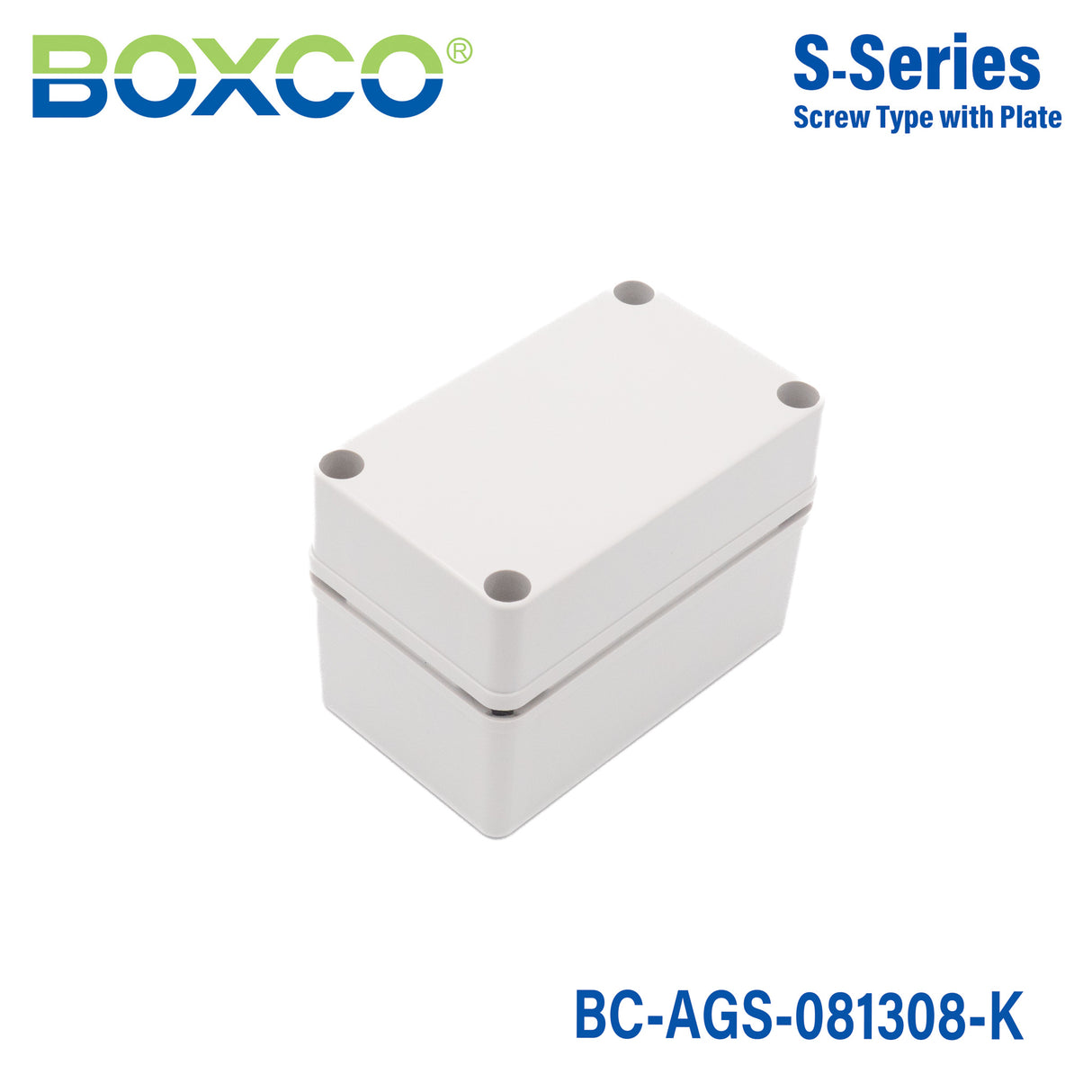 Boxco S-Series 3.15 x 5.12 x 3.35 Inches(80 x 130 x 85mm) Plastic Enclosure, IP67, IK08, ABS, Grey Cover, Screw Type
