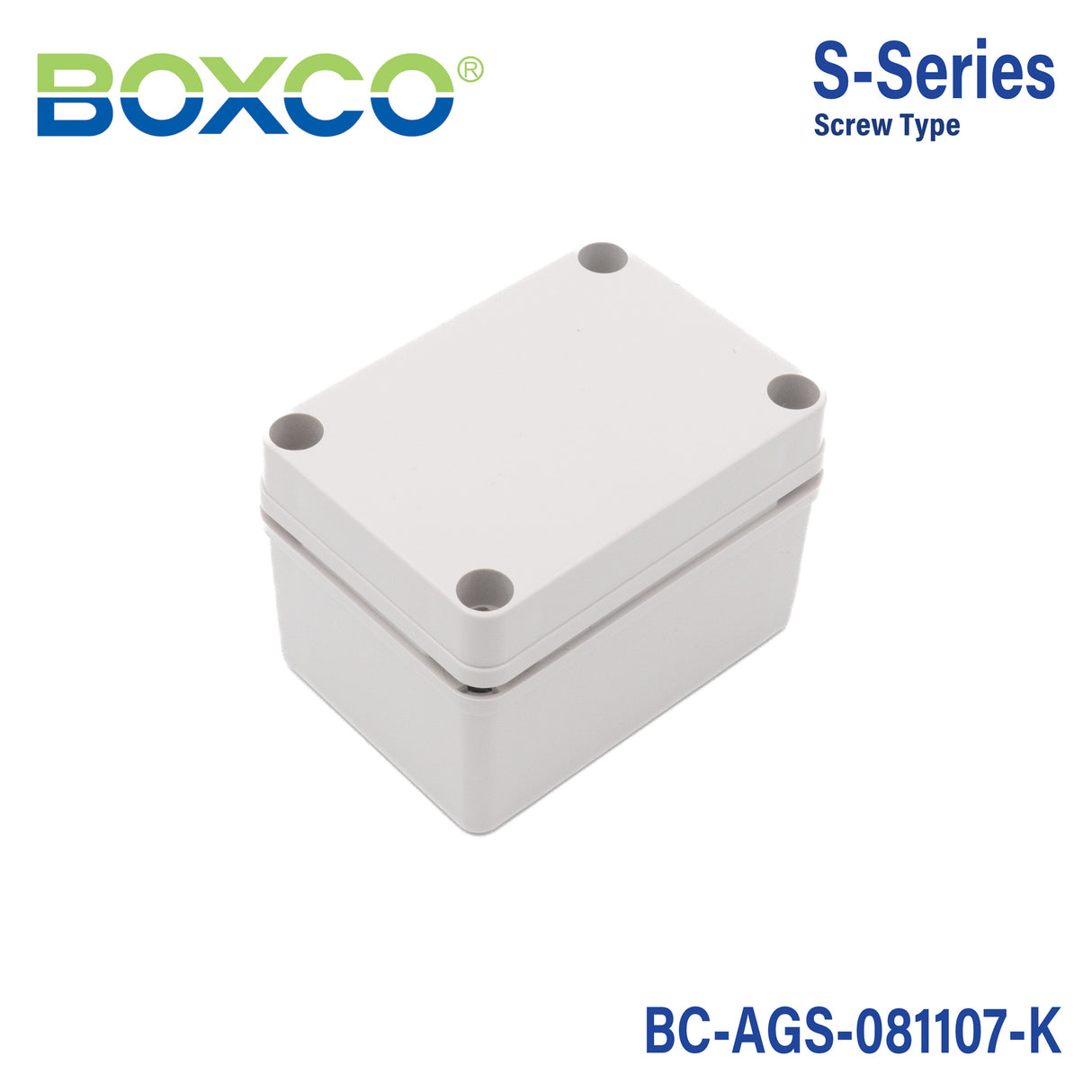 Boxco S-Series 3.15 x 4.33 x 2.76 Inches(80 x 110 x 70mm) Plastic Enclosure, IP67, IK08, ABS, Grey Cover, Screw Type