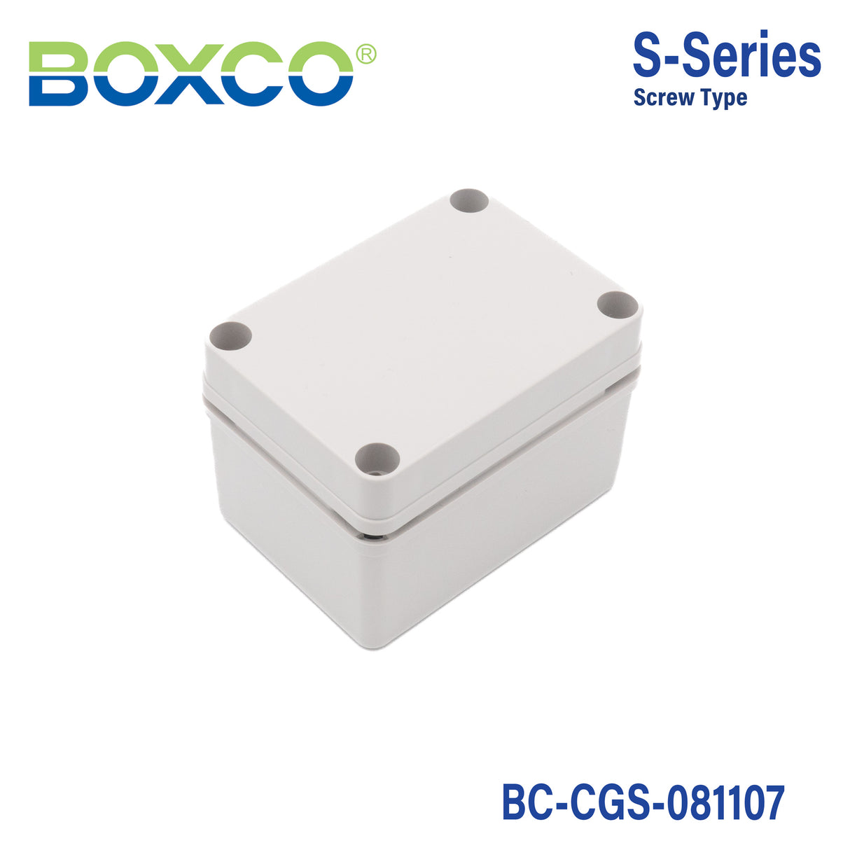 Boxco S-Series 3.15 x 4.33 x 2.76 Inches(80x110x70mm) Plastic Enclosure, IP67, IK08, PC, Grey Cover, Screw Type