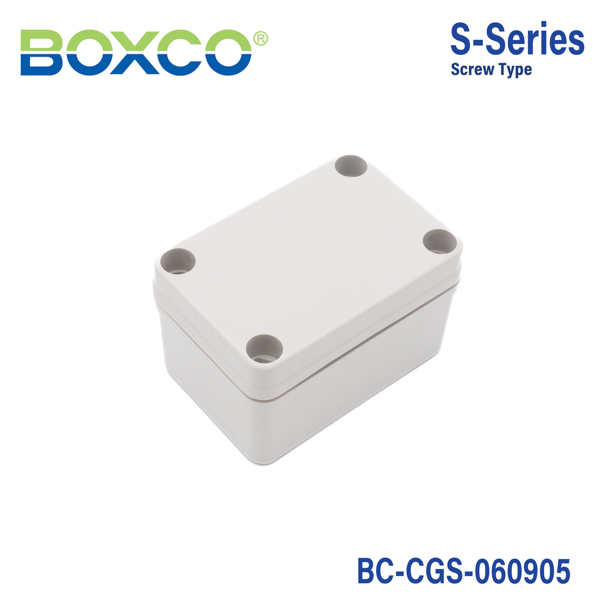 Boxco S-Series 2.56 x 3.74 x 2.17 Inches(65x95x55mm) Plastic Enclosure, IP67, IK08, PC, Grey Cover, Screw Type