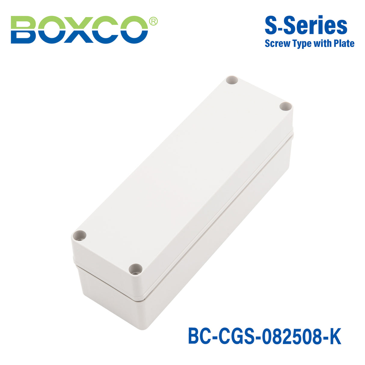 Boxco S-Series 3.15 x 9.84 x 3.35 Inches(80 x 250 x 85mm) Plastic Enclosure, IP67, IK08, PC, Grey Cover, Screw Type