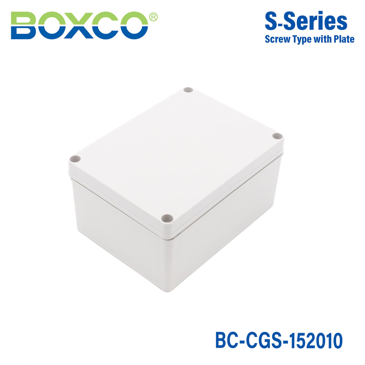 Boxco S-Series 5.91 x 7.87 x 3.94 Inches(150x200x100mm) Plastic Enclosure, IP67, IK08, PC, Grey Cover, Screw Type
