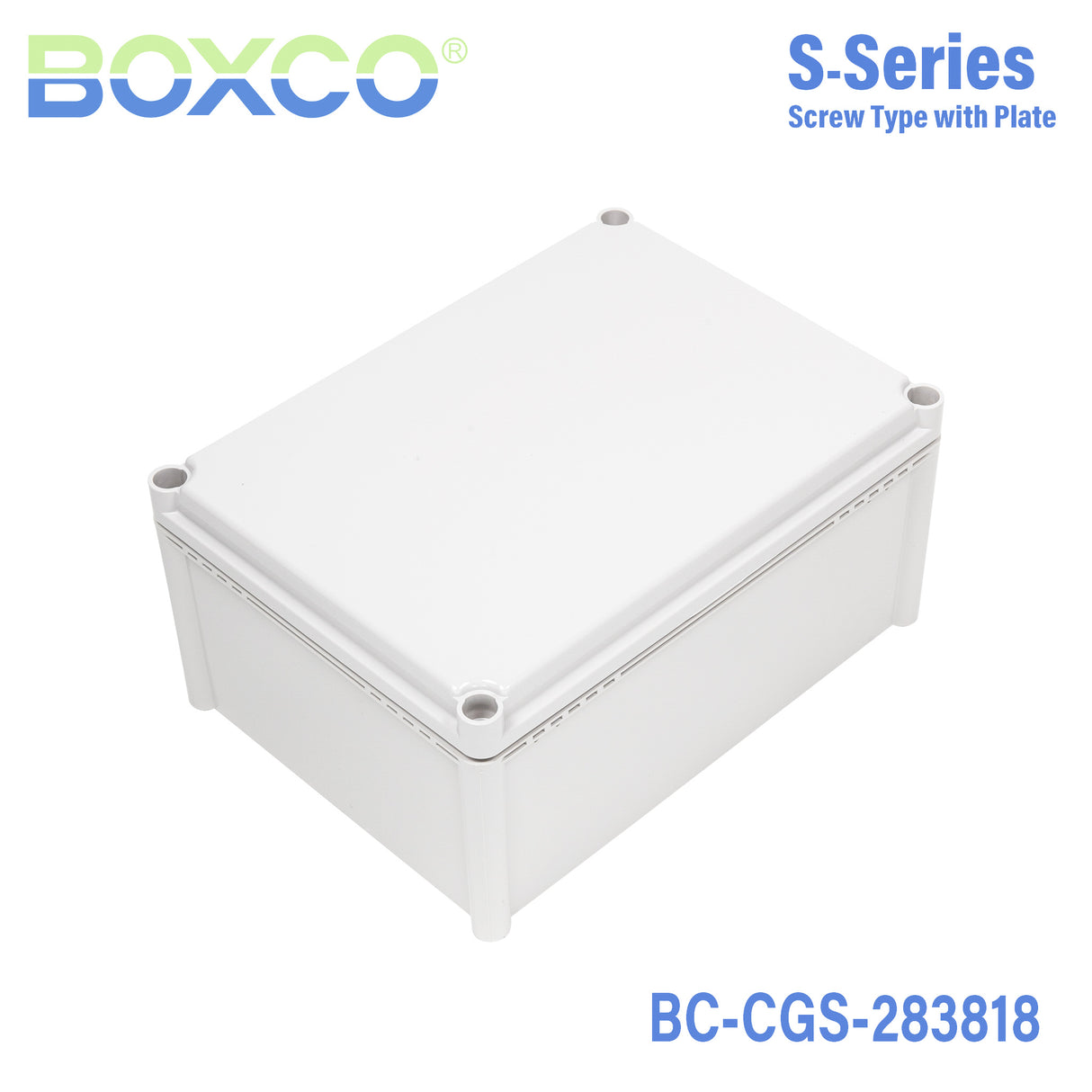 Boxco S-Series 11.02 x 14.96 x 7.09 Inches(280x380x180mm) Plastic Enclosure, IP67, IK08, PC, Grey Cover, Screw Type